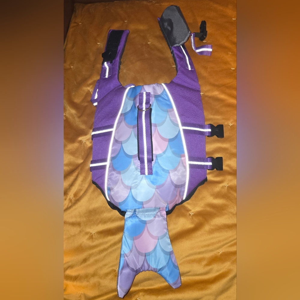 Purple and Blue Dog Mermaid Tail Life Jacket.